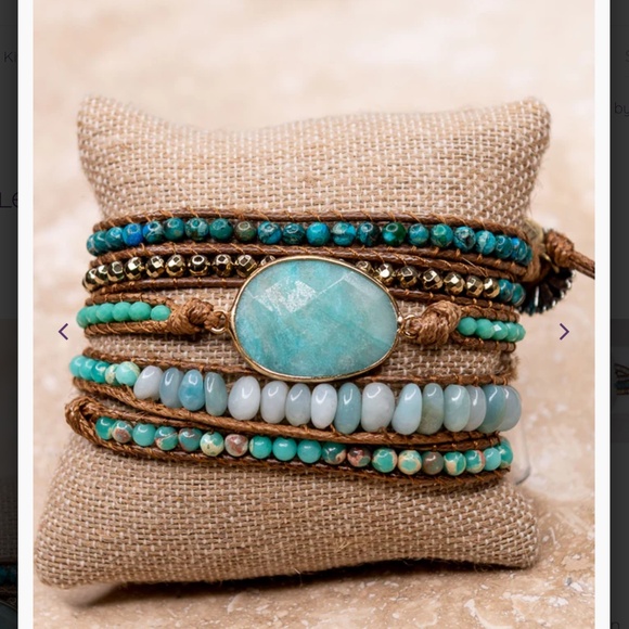 Boho “ Kelly 2 Aqua “ Vegan Leather Wrap Bracelet with Aqua Stone - Picture 1 of 2